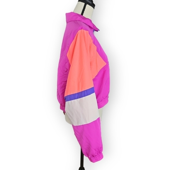 Fashion Nova Magenta Multi Colorblock Crop Pullover Windbreaker Jacket Size 1X - Picture 7 of 10